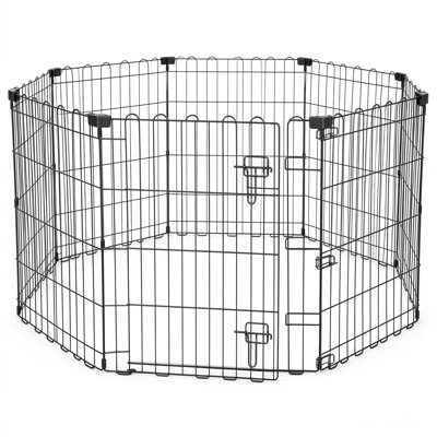 Enclos d'exercice pour chien pliable en fil de fer antirouille octogonal, porte simple, 8 panneaux H 24 po - intérieur / extérieur