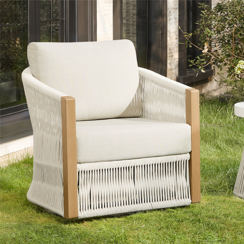 Jadai Metal Swivel Patio Chair with Cushions, Cream