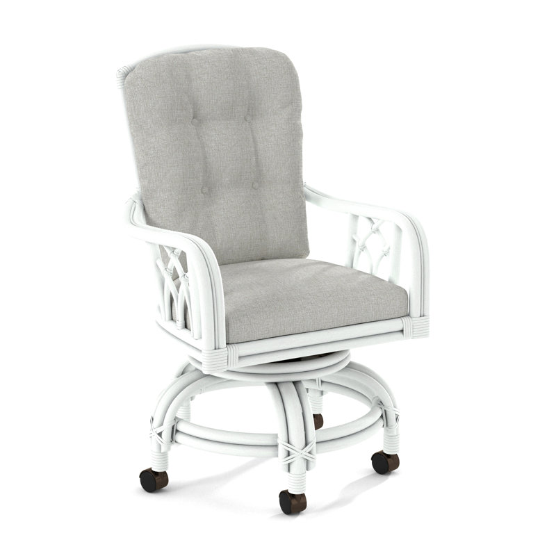 Edgewater Castered Arm Chair, Frost White, Stone Crypton Performance; 0884-83