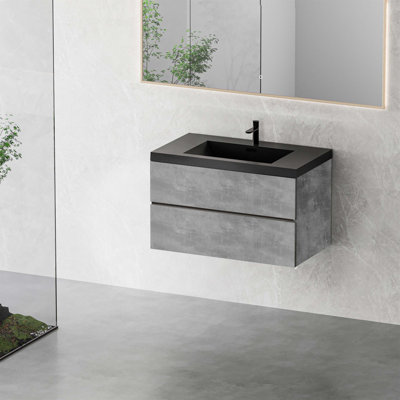 Meuble-lavabo flottant avec lavabo, fixation murale pour économiser de l'espace, armoire de rangement moderne avec lavabo de qualité supérieure et tiroirs à fermeture douce