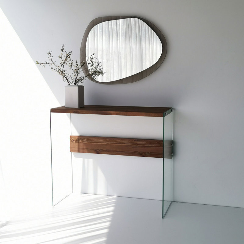 Floraine Glass Flat Wall Mirror, Novelty 75 x 55 cm, Brown Transparent