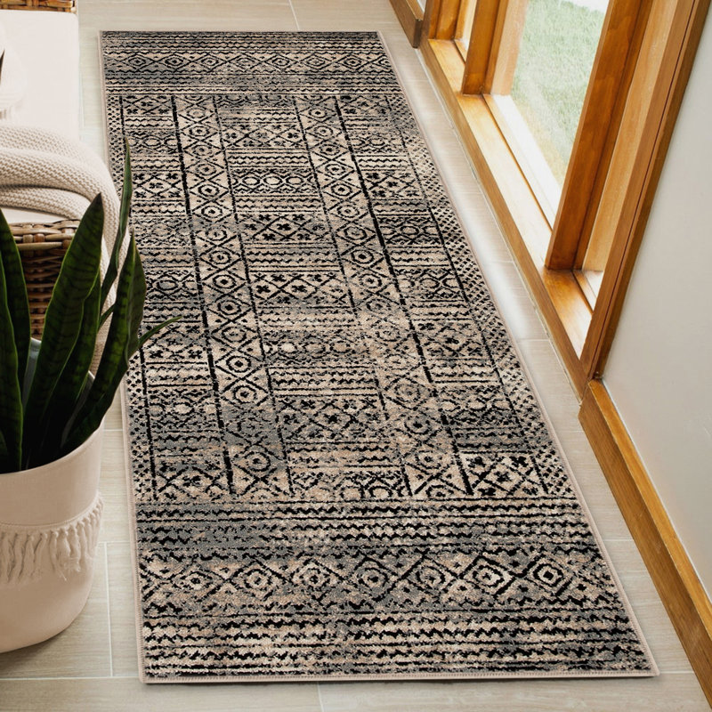 Tapis d'intérieur moderne à motif géométrique Cosmo, Rectangle 7 pi x 9 pi, Crème