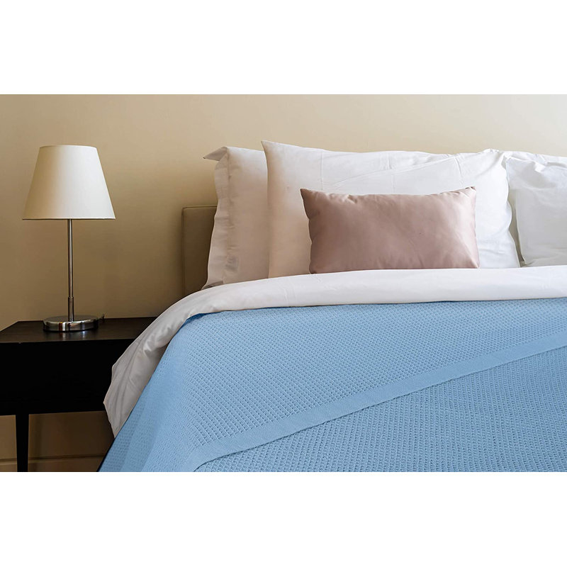 Cashmere Blue Queen Waffle Knit Cotton Blanket