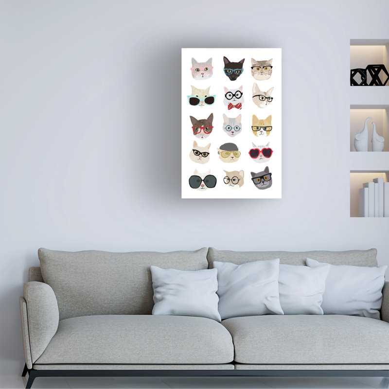 Chats avec des lunettes sur toile, H 32 po x l 22 po x P 2 po
