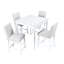 Ensemble de salle à manger 5 comptoirs de hauteur blanche. Table carrée avec ornements en cristal. Ensemble de chaises en bois massif et manufacturé de 5 pièces. Embellissement. Matériau