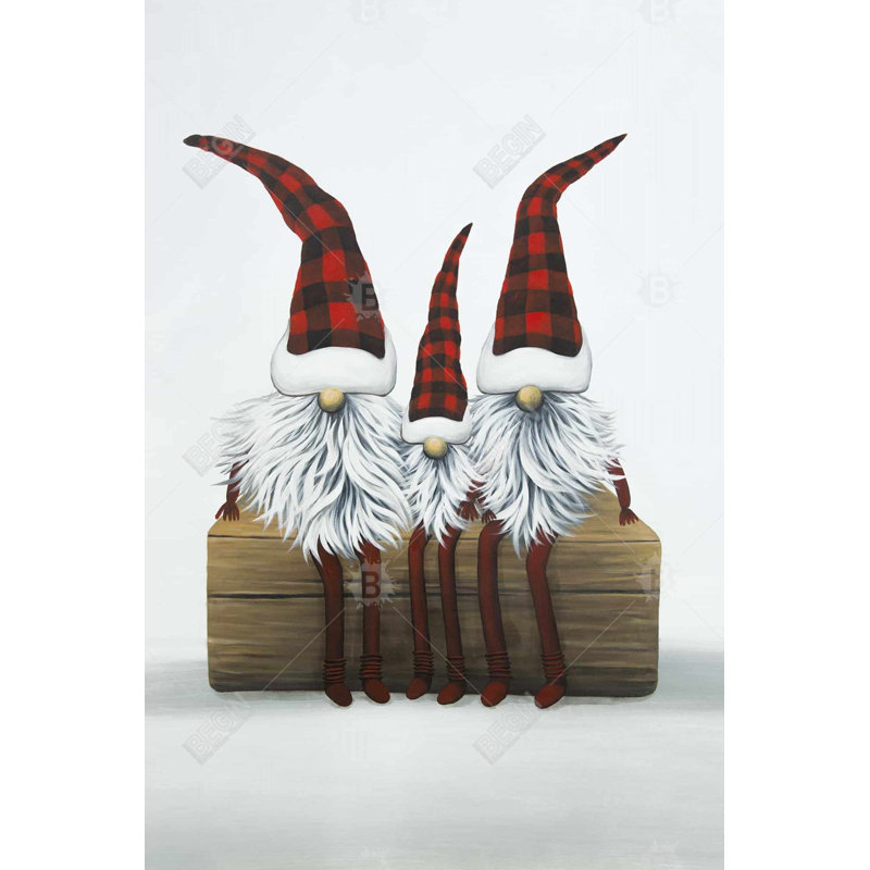 «Three Christmas Gnomes», toile encadrée | Décoration de maison de vacances, H 37,25 po x l 25,25 po