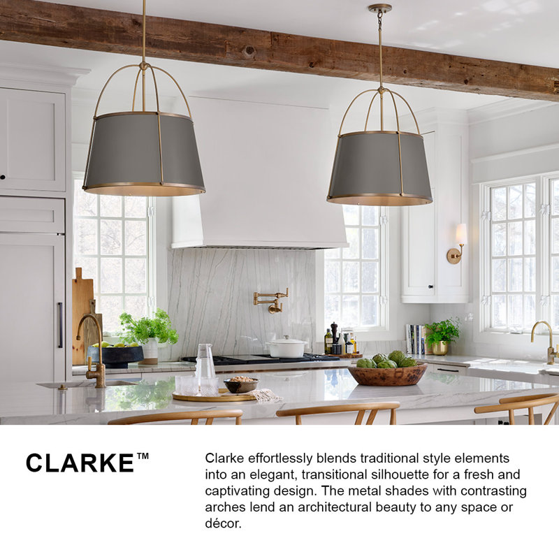 Clarke 4 - Light Shaded Geometric Chandelier, Lacquered Dark Brass