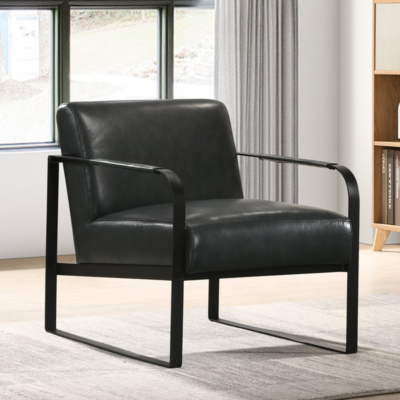 Fauteuil d'appoint en cuir véritable 25 po Allex Mason, Cuir véritable noir, Noir