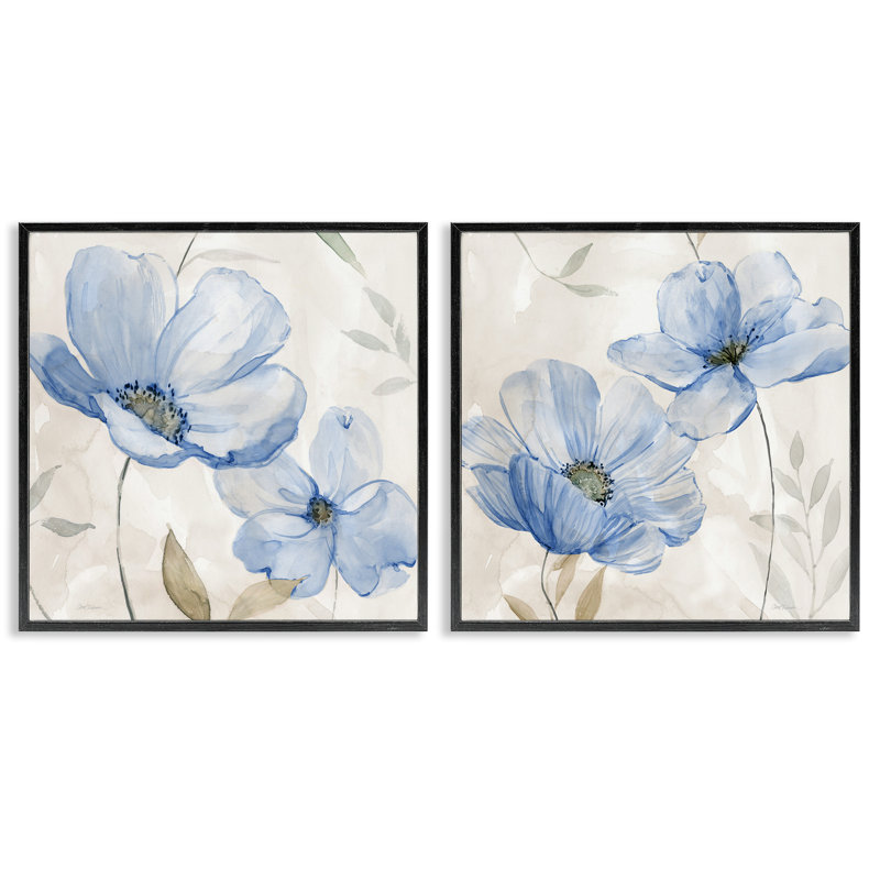 «Blue Tone Divers Flowers», ensemble de 2 giclées encadrées, design par Carol Robinson, H 24 po x l 48 po