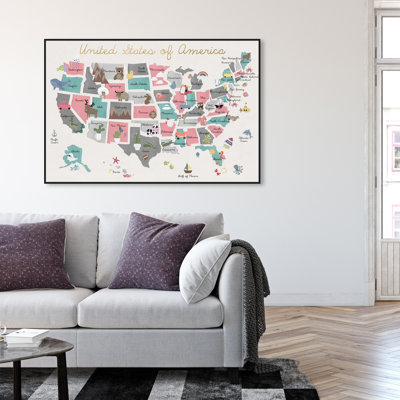 Cartes et drapeaux Aeliana «Fun Pastel Map American Country», reproduction d'art sur toile