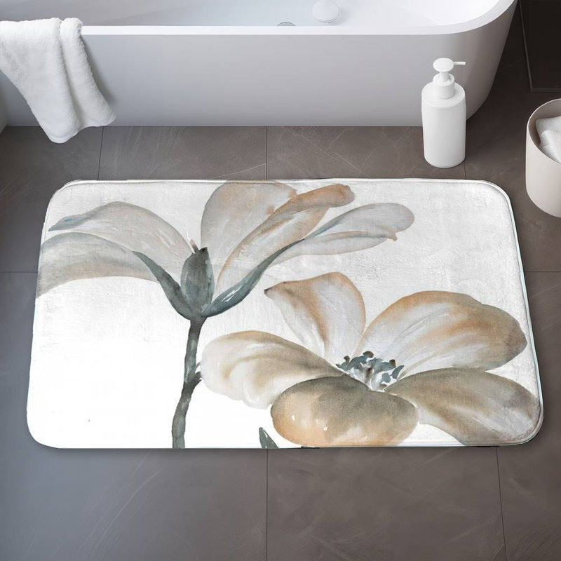 Beautiful desaturated flowers Bath Mat with Non-Slip Backing - Quick Dry Memory Foam Bathroom Rug - Absorbent - Modern Plush Spa-Style - Machine Washable