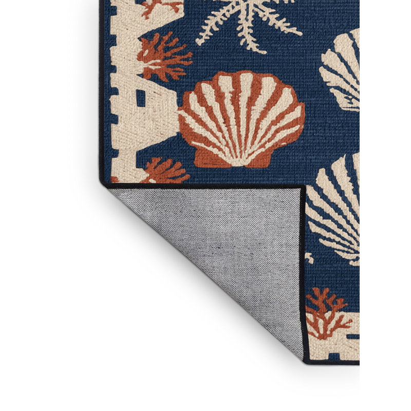  Tapis nautique lavable à motif géométrique Sea Life, Rond 5 pi