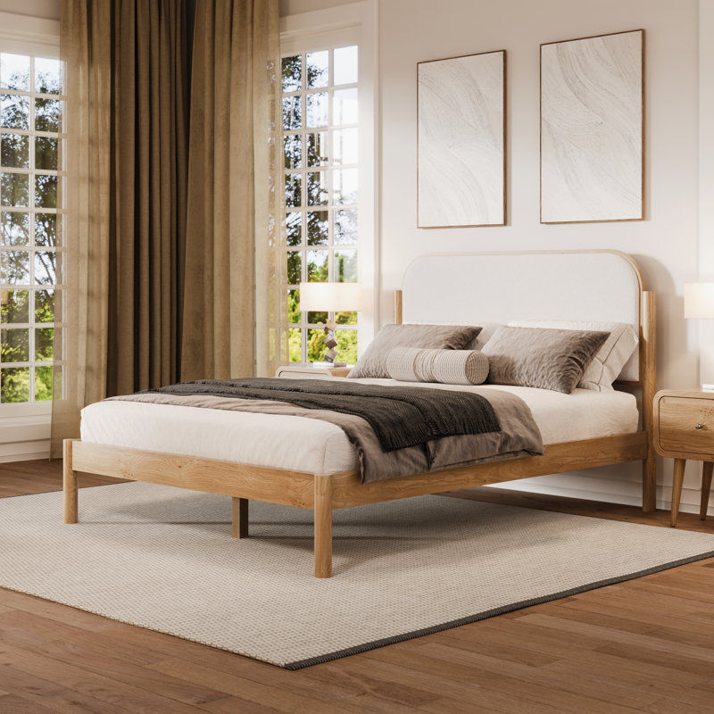 Ardin Solid Wood Bed with Boucle Headboard, Natural, King