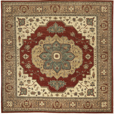 Tapis brun et rouge de haute qualité noué à la main