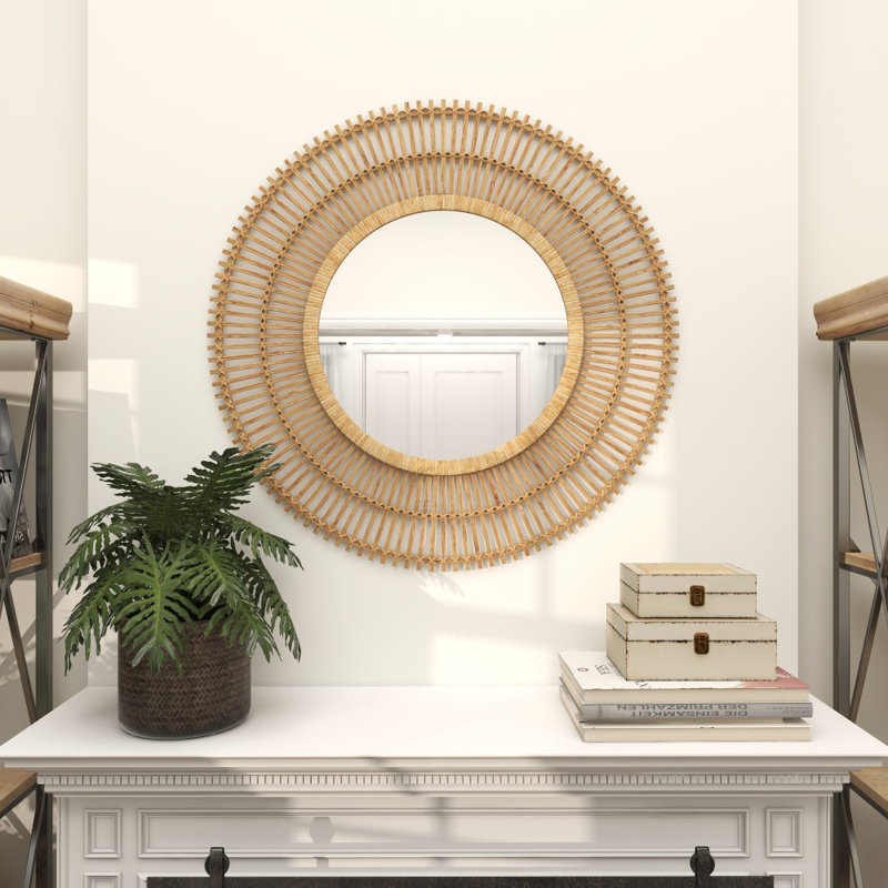 Amesbury Handmade Bamboo Round Wall Mirror, Natural