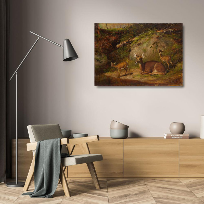 «Doe and Two Fawns» par Arthur Fitzwilliam Tait - Art mural sur toile tendue avec châssis, H 17 po x l 24 po