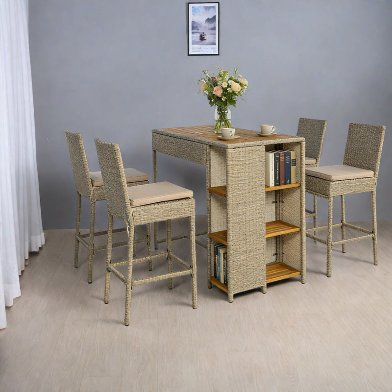 Space-saving Patio Bar Sets With Acacia Wood, Modern Design For Entertaining