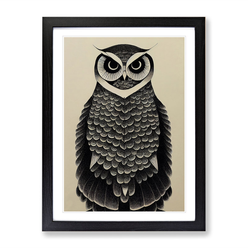 A Fierce Owl - Single Picture Frame Print, 46cm H x 34cm W x 2cm D, Black Framed
