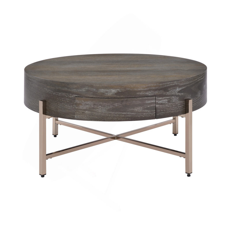 Table basse à tambour avec 1 tiroir, brun clair et champagne