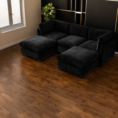 Canapé modulaire moderne en U à 3 places en chenille noire avec rangement de 96,5 pouces Modern
