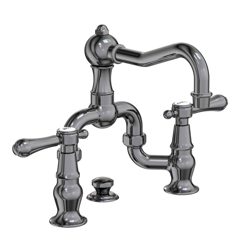 Chesterfield Bathroom Bridge Faucet with Drain Assembly, Midnight Chrome, Bridge