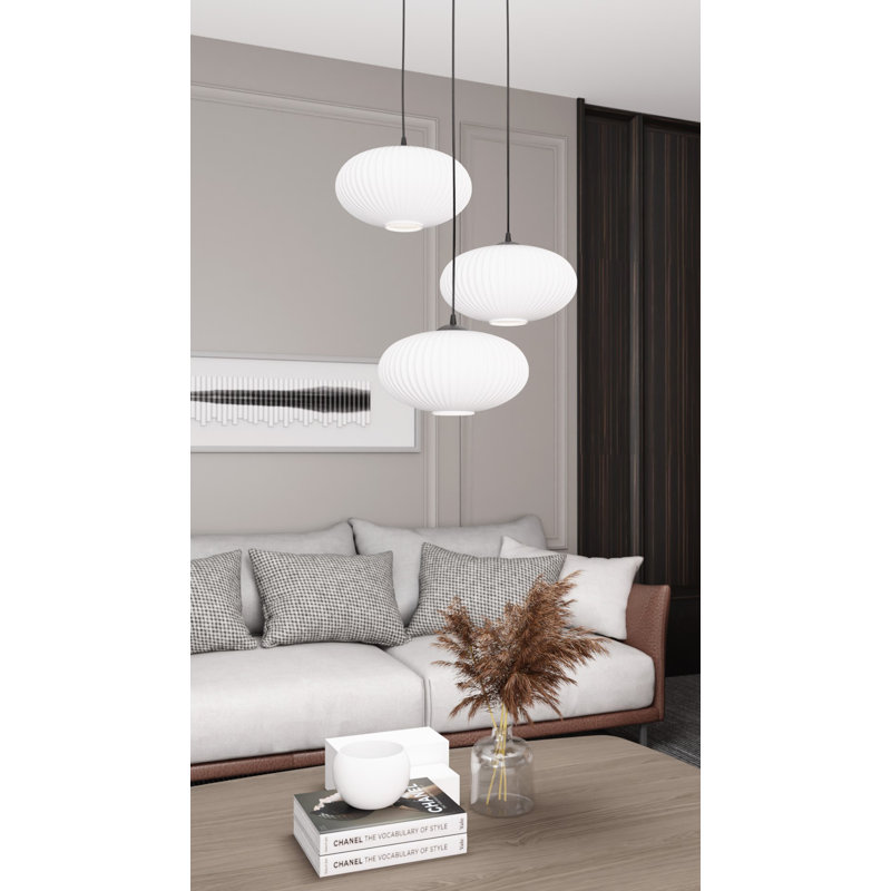 Samyiah 3 - Light Matte Black Pendant, Matte Black/Opal