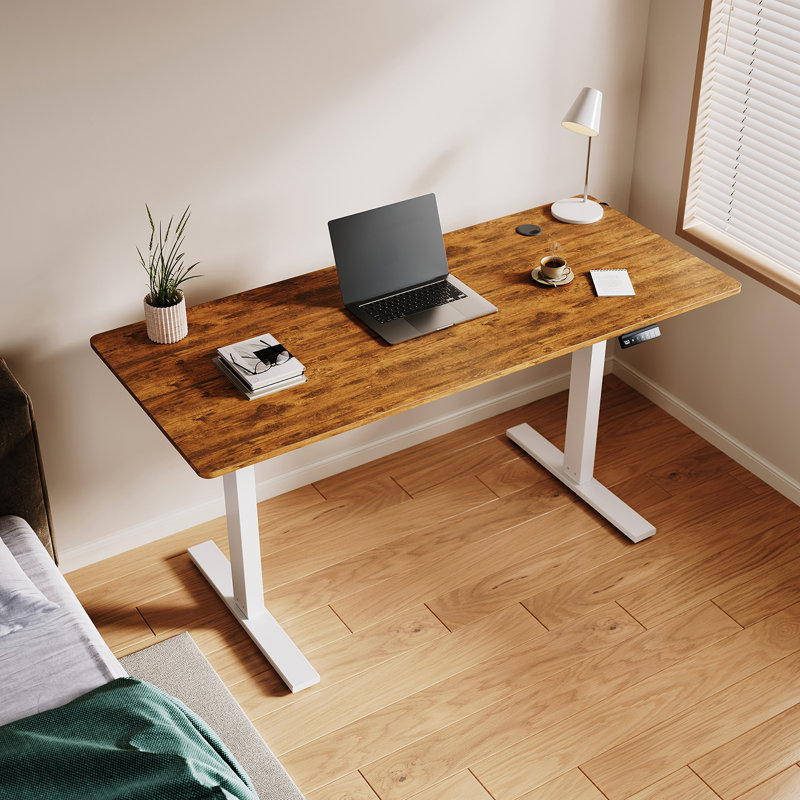 160Cm W Height Adjustable T-Shaped Standing Desk, Rustic Brown