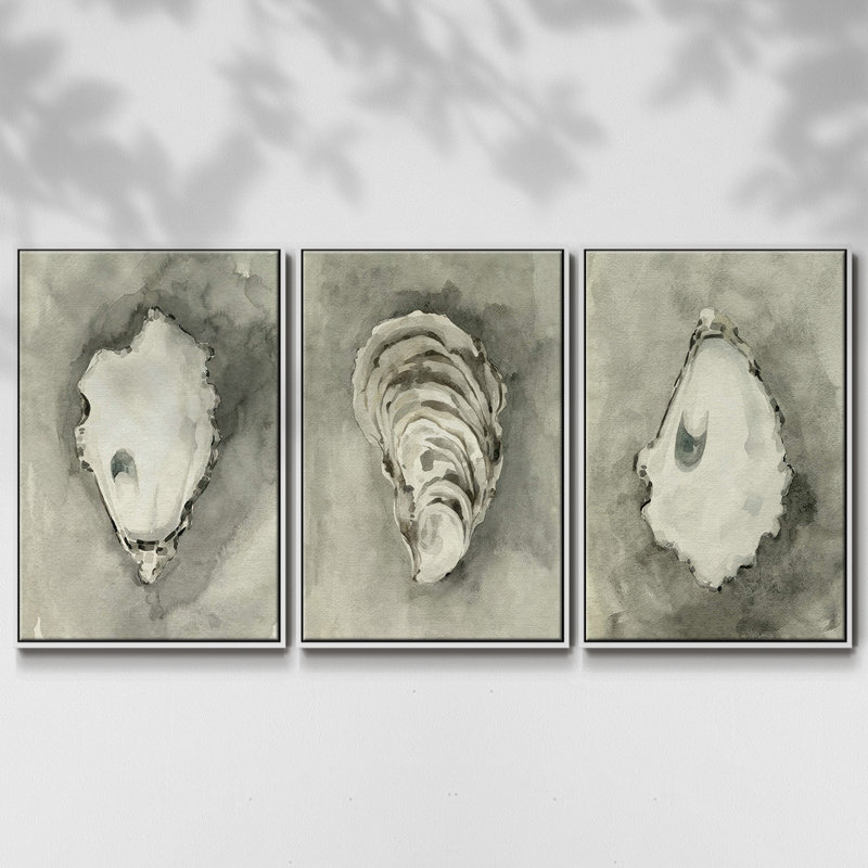 «Neutral Oyster Shell I», ensemble de 3 toiles encadrées, Blanc, H 40 po x l 78 po