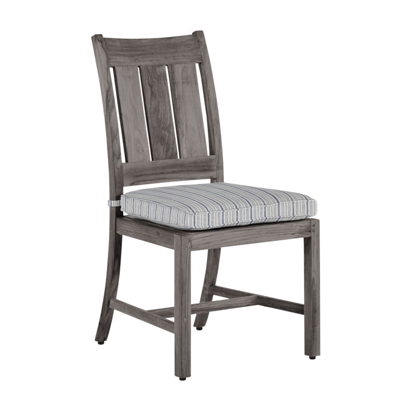 Croquet Patio Dining Side Chair with Cushions, Welt, Oyster Teak, Herringbone Sand