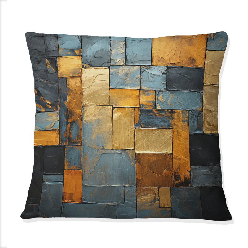 Coussin décoratif doré doré à motif géométrique brillant - Collages abstraits