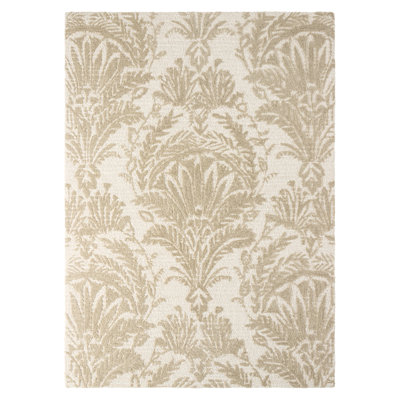 NICOLE MILLER NEW YORK Mod Damask Chambray Handcrafted Wool Area Rug Taupe