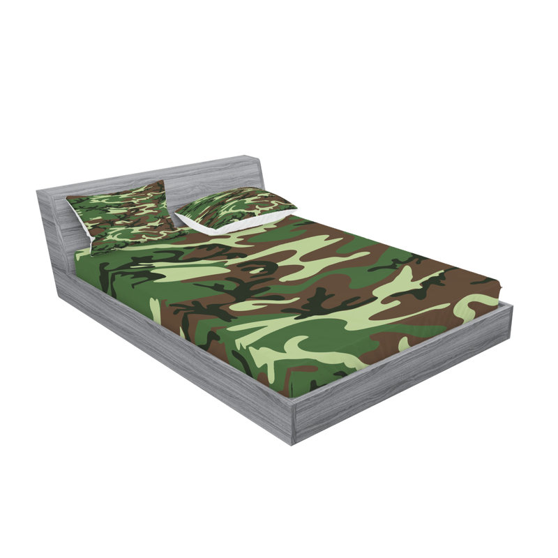 Ensemble de draps et taies décoratives à motif camouflage Ambesonne, vert brun, vert forêt
