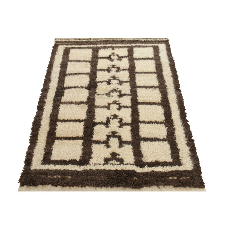 Wool Geometric Area Rug in Brown/Beige/White