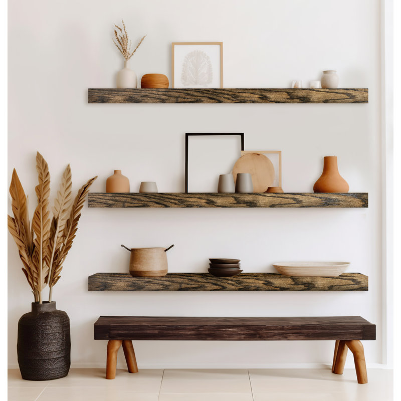 3 Piece Oak Floating Shelf, 3" H x 56" W x 4" D, Charcoal Black