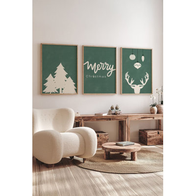 Charmant ensemble de 3 peintures encadrées décoratives, cadre en bois massif, 12,9 x 18,9 pouces chacune | Œuvre d'art 100% MDF avec impression numérique | Parfait pour la décoration des fêtes, design festif et élégant