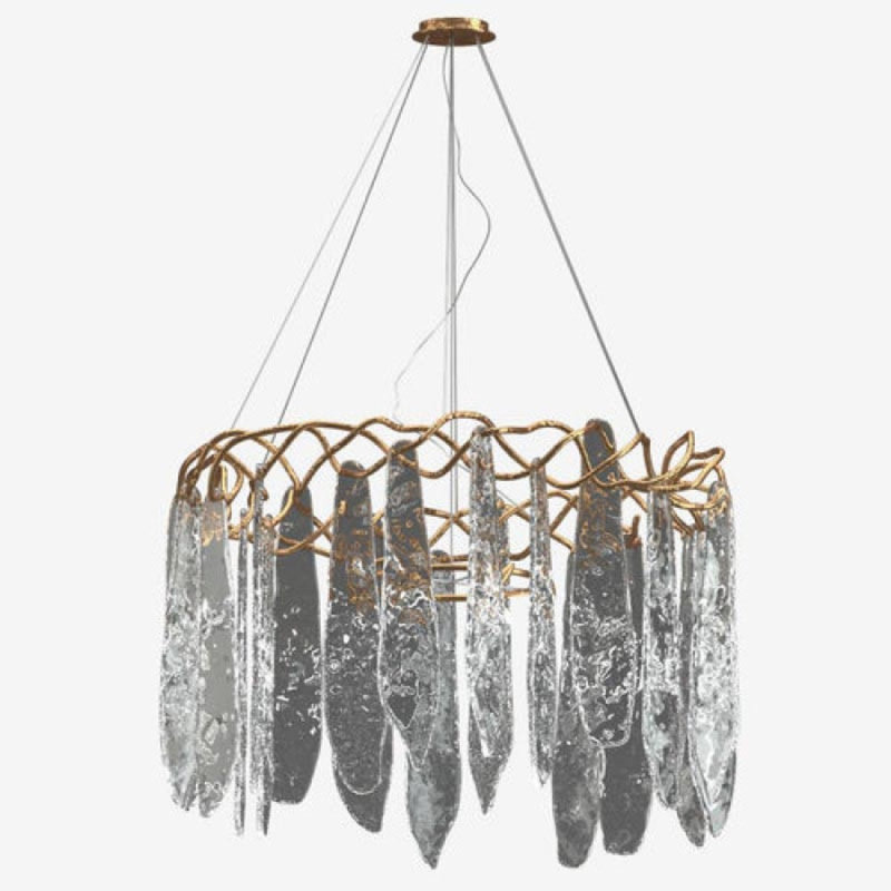 Lustre rond Karlianys Niagara, Transparent, 21" Diameter x 32” Height, Nickel brossé
