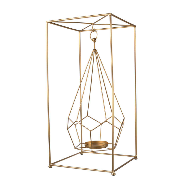 Modern Glam Gold Iron Candle Holder in Geometric Form – 21.5" for Neutral Home Decor & Dining Table Centerpiece