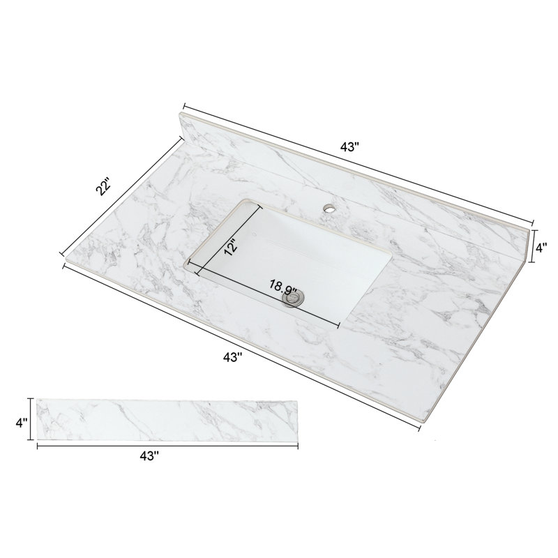 Plateau de meuble-lavabo simple 43 po avec lavabo, Trou unique