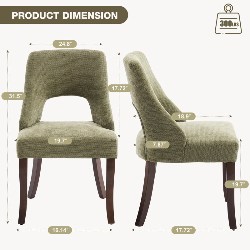 19.7" Modern Upholstered Dining Chair with Soild Wood Frame, Green