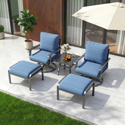 2-Person Outdoor Aluminum Swivel Rocker Patio Conversation Set with Ottomans