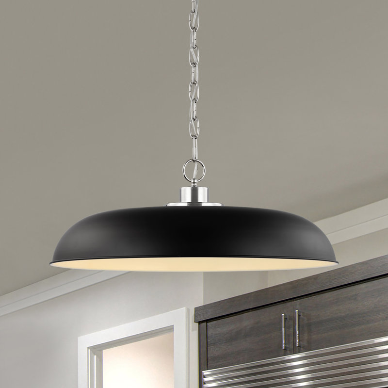 Eddy 1-Light Dimmable Steel Dome Pendant, 8" H x 24" W x 24" D, Matte Black/Polished Nickel