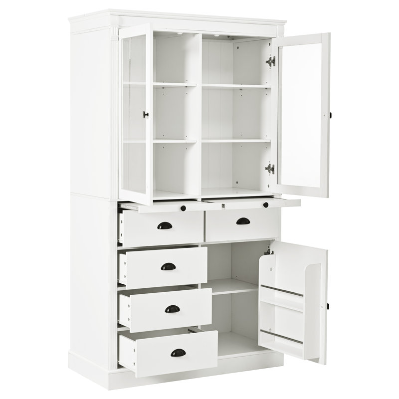 Garde-manger rétro de 40 po x P 20 po x H 72 po avec 5 tiroirs et 2 plateaux de service coulissants, Blanc