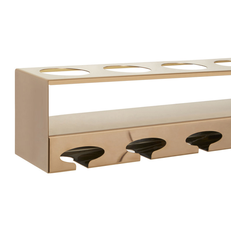 Bladwell 6 Bottle Wall Mounted Wine Bottle & Glass Rack in Rose Gold
