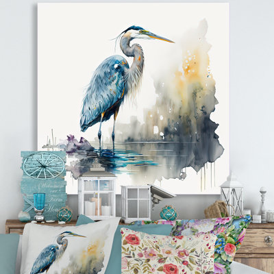 Mignon héron dans un lac, art floral III - décoration murale moderne en métal
