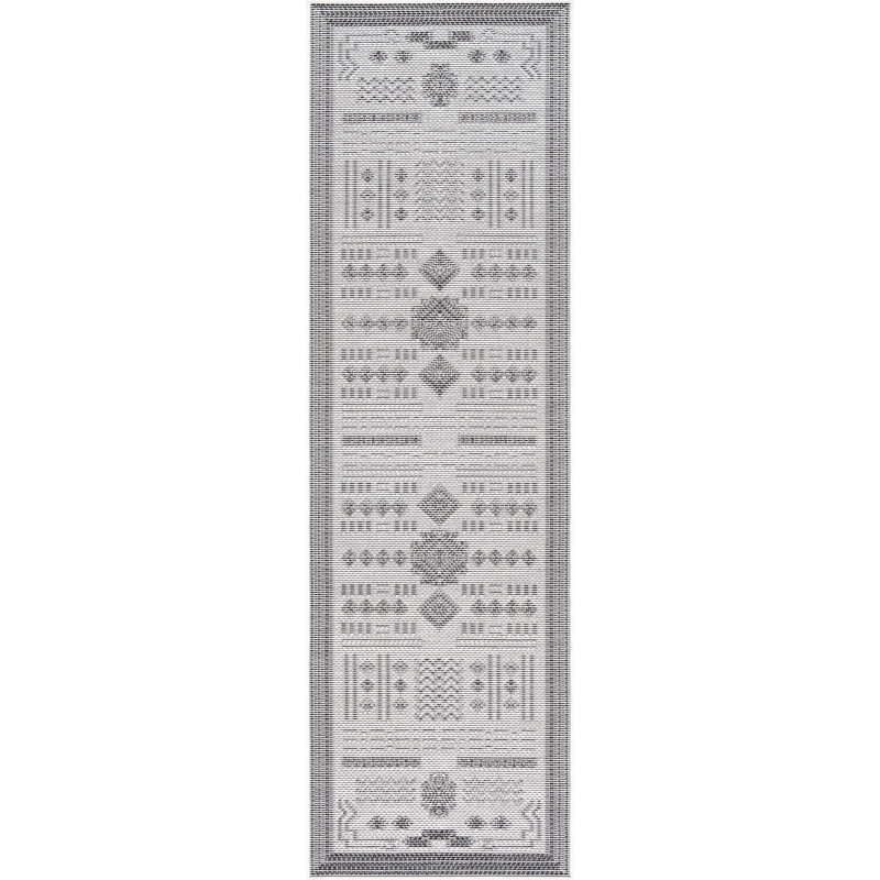 Diana Geometric Dark Gray & Silver Indoor / Outdoor Area Rug, Runner 2'3" x 7'3"