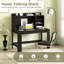 Bureau d'ordinateur moderne avec huche et tablettes de rangement-595437164