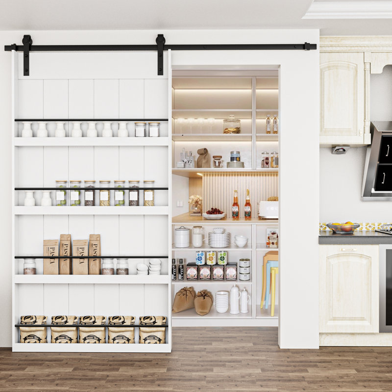 Sliding Barn Door With Four Levels Shelfs With Hardware Kit Included, 48" x 84"