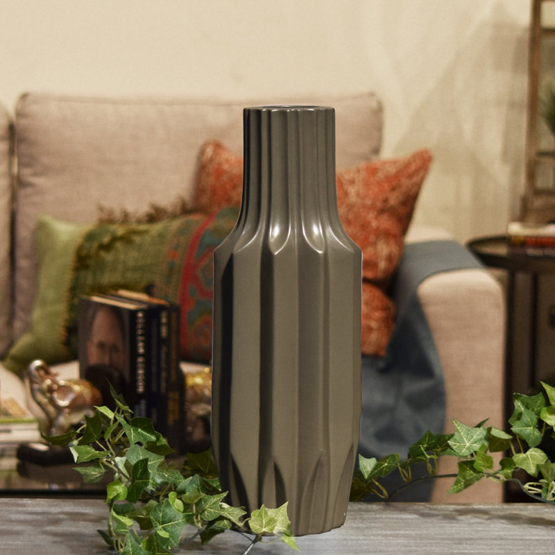 Vase de table ronde à motif en céramique Guidry, Taupe