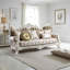 Canapé Kin, 7 coussins décoratifs, brun clair capitonné et blanc antique
