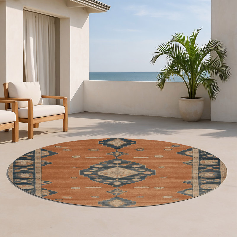 Tapis intérieur et extérieur brun Overdyed, Rond 5 pi
